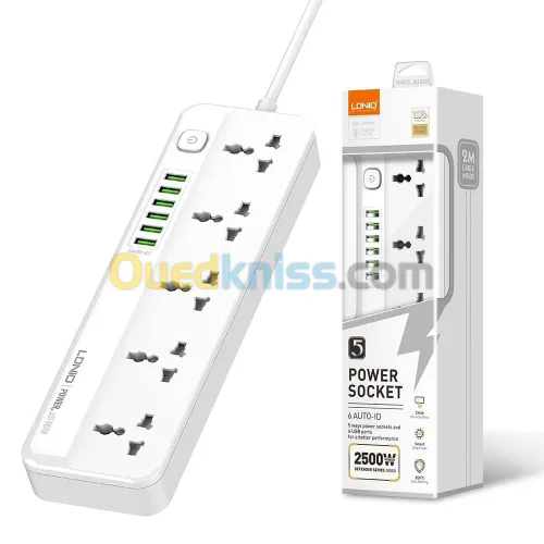Multiprise Rallonge universelle Chargeur LDNIO SC5614 5 Prise + 6 USB 2500W 2m