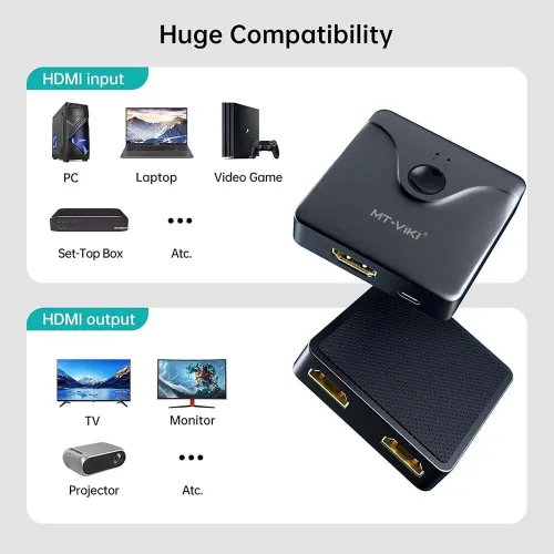 Switch HDMI Répartiteur bi-direction vers Double moniteur 4K 60hz 2 Sortie MT-HD121