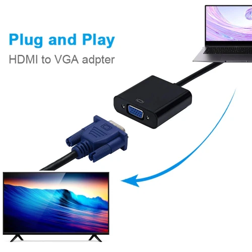 Adaptateur Convertisseur HDMI vers to VGA 1080p avec Cable Audio et Alimentation