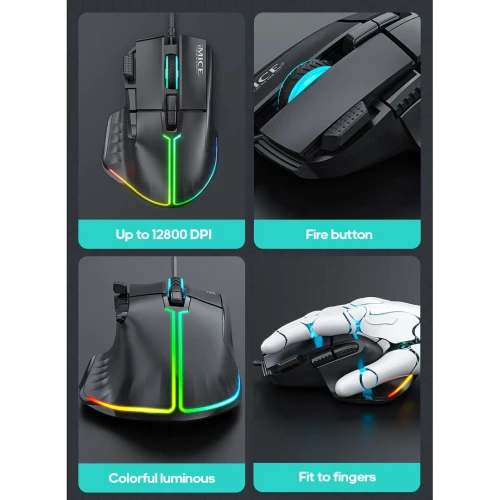 IMICE T50 Souris Gaming Filaire USB 12800DPI 8 Boutons RGB
