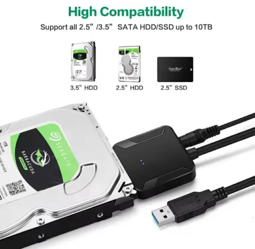 Adaptateur SATA vers USB 3.0 avec Alimentation 12V (Pour SSD/HDD 2.5" et 3.5")