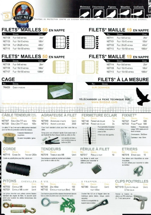 Filet anti-pigeons et moinaux  10mX10m