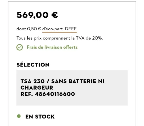 découpeuse 230mm à batterie 36V 7.2Ah STIHL TSA 230 à sec ou à eau (BL-2020)
