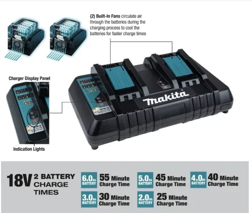 MAKITA DC18RD - Chargeur de batterie rapide doublée 14,4-18V 9+9 Ampère (utilisé/neuf)
