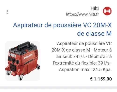 HILTI VC 20M-X - Aspirateur chantier eau et poussière 24 KPA décolmatage automatique