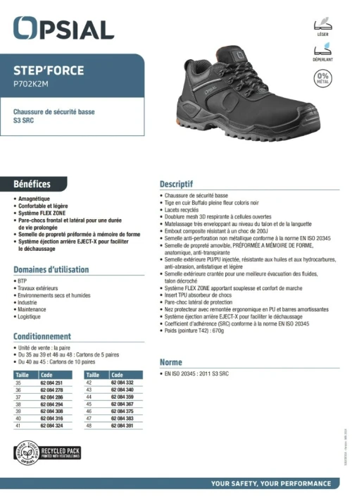 Chaussure de sécurité original - OPSIAL STEP FORCE noir S3-40 (EN20345-ISO2011-France)