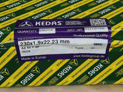 Disque a couper original inox 230 x 1.9 x 22.23mm KEDAS AZ 46 P-BF (2027-Germany)