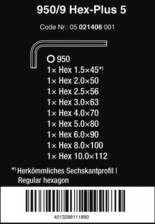 Wera - Jeu de 9 clés Allen / hexagonales de 1,5 à 10 mm - court (Germany)