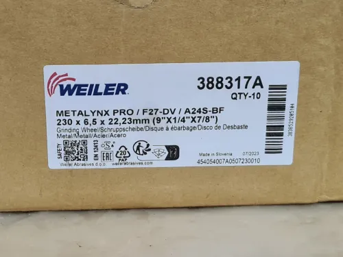 Disque a meuler original métal 230 x 6.5 x 22.23mm WEILER METALYNX PRO (2026-Slovenia)