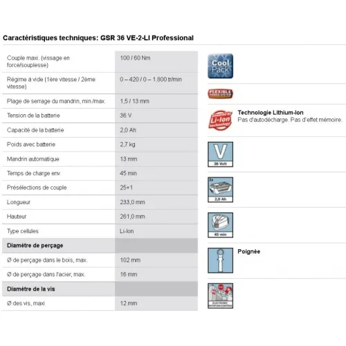  Visseuse perceuse 36V 4.0Ah - BOSCH GSR 36 VE-2-LI (neuf)