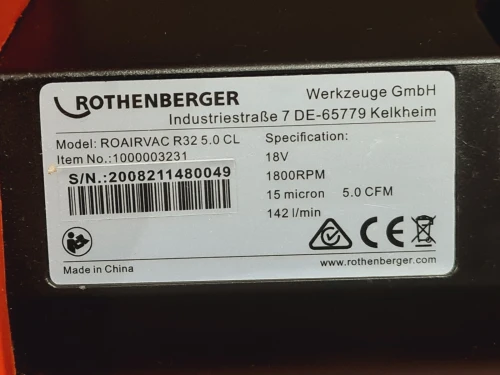 pompe à vide double étage sans fil 18V 8.0Ah ROTHENBERGER Roairvac R32 5.0CL (BL)