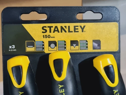 STANLEY 0-22-445 - Jeu de 3 Limes batards 150mm tringle, ronde, plate