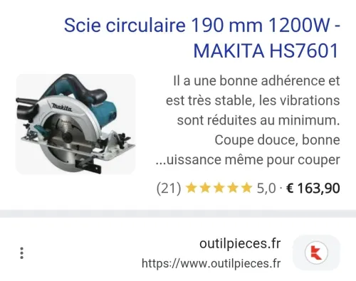 Scie circulaire électrique 190mm 1200W - MAKITA HS7601 coffret (Romania)