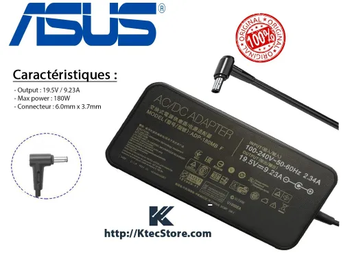 CHARGEUR LAPTOP ASUS  6.0MM*3.7MM PIN 180W // REF:5518