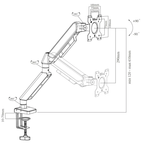 SUPPORT ECRAN 01 BRAS, A GAZ PLEI SIZE :14"-32",9KG [ CT-LCD-DSA2901 ]