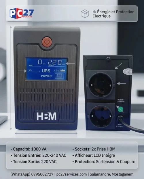 ONDULEUR UPS 1000 VA +AFFICHEUR LCD 2S PRISE HBM Ref : 4497