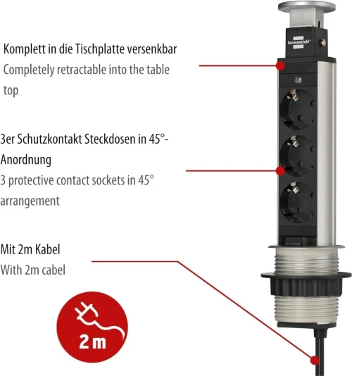 MULTI-PRISE  BRENNENSTUHL 3 PRISES 2M + INTERRUPTEUR Tower-Power brennenstuhl  / REF: 7864