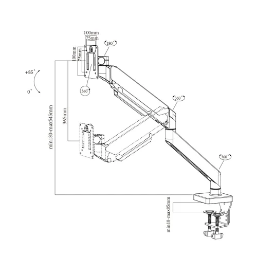SUPPORT ECRAN 01 BRAS, A GAZ:10"-40",15KG [ CT-LCD-DSA1801 ] REF: 3840