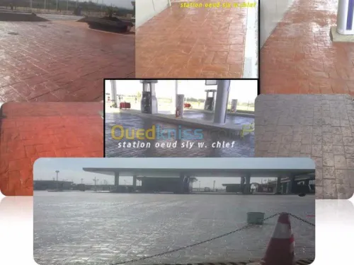 Béton imprimé, gazon synthétique 