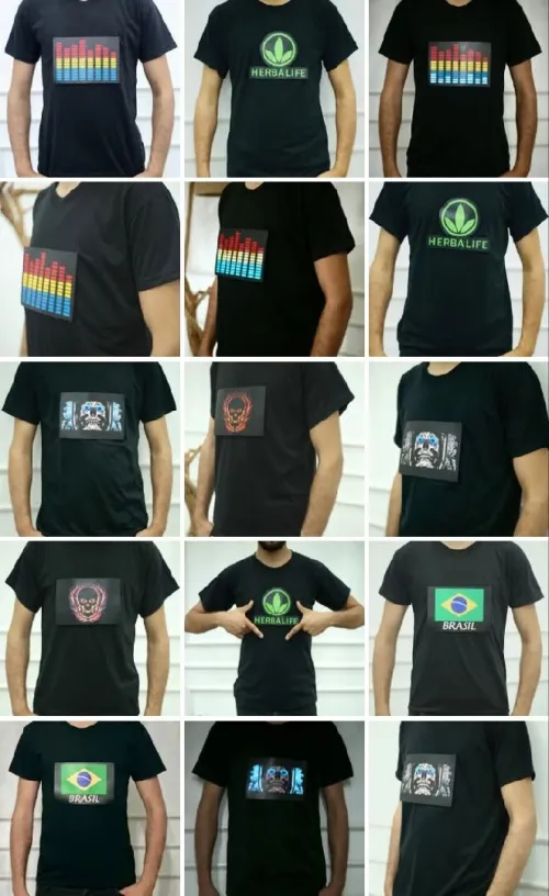 AcRechargeable câble USB T-shirt led retroactif lumineux au son et au vibrations