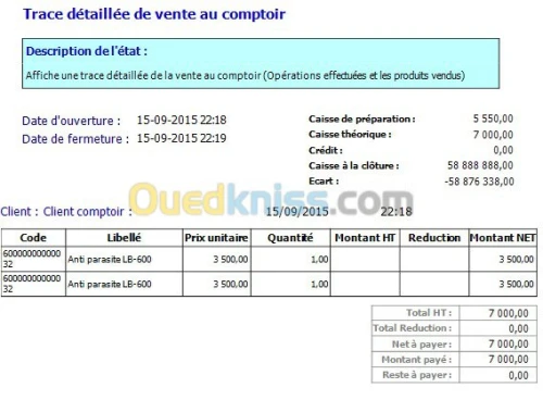 logiciel et materièls de la caisse 