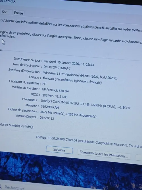 HP ProBook 650 G4 I5 8250U RAM 8GB