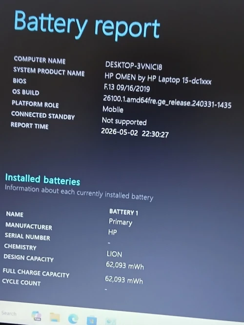 HP OMEN 15-dc1xxx I7 9750H GTX 1650 RAM 8GB SSD 256GB 15.6 FHD