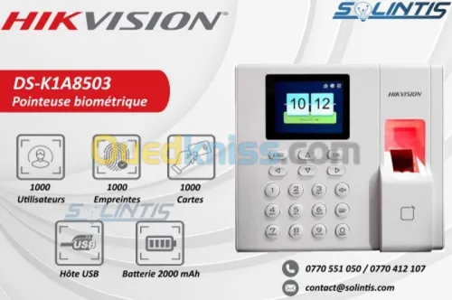 Pointeuse biométrique à empreintes digitales et cartes HIKVISION KT1A8503 EF