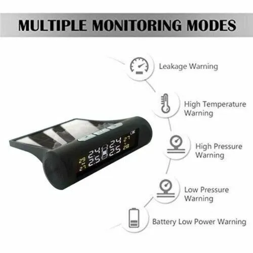 Système de surveillance de la pression des pneus de voiture TPMS solaire sans fil avec écran LCD et 4 capteurs internes