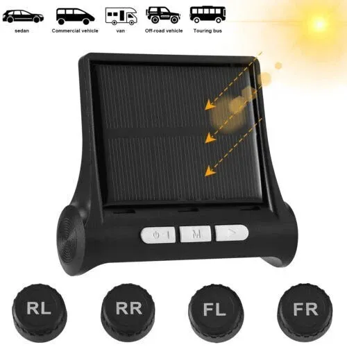 Système de surveillance de la pression des pneus de voiture TPMS solaire sans fil avec écran LCD et 4 capteurs internes