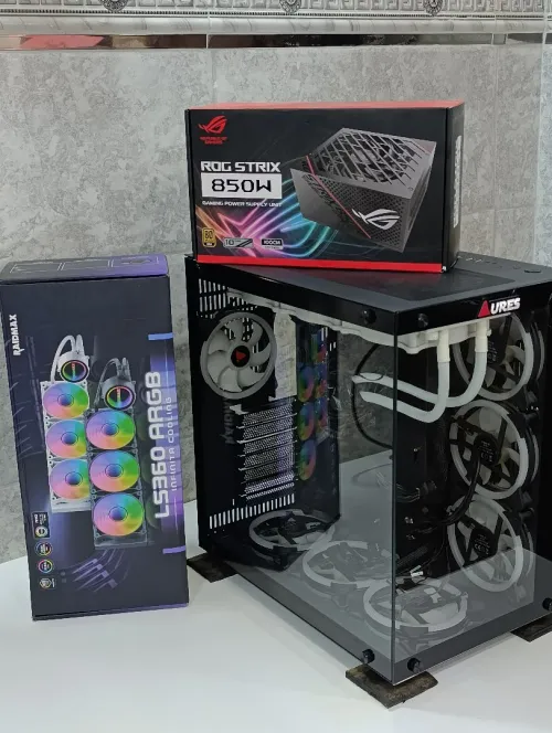 PACK PC GAMER BOITE AURES +POWER SUPLY ROG STRIX 850 WAT GOLD + WATER COLING RAIDMAX WHITE RGB