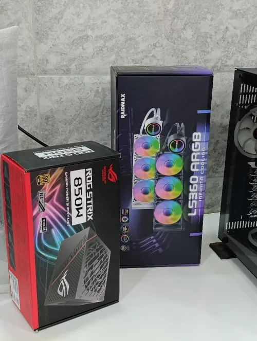 PACK PC GAMER BOITE AURES +POWER SUPLY ROG STRIX GOLD 850 WAT +WATER COLING RAIDMAX 3 FAN RGB ORAN