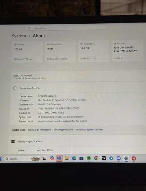 Hp victus 16 RTX 4060 08gb GDDR6 I5 13500H 16go RAM 512gb ssd 15,6fhd 144hz utilise comme neuf.