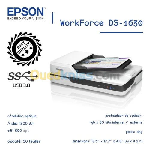 Scanner Epson WorkForce DS-1630 A4 à plat Professionnel 