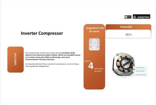 ARISTON REFRIGERATEUR 557 L INOX COMPRESSEUR INVERTER NO FROST