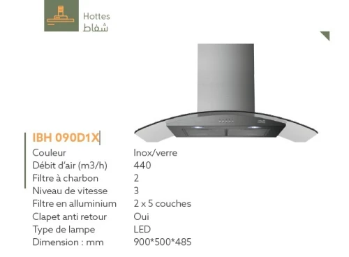 HOTTE IRIS 90 CM CASQUETTE EN VERRE