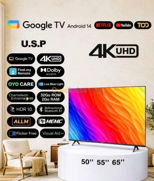 TV IRIS 65" G5020 4K UHD GOOGLE TV ANDROID 14 SMART 65 pouces