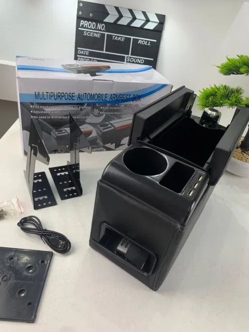 Organisateur de Console Centrale Voiture avec Accoudoir et Porte Gobelet USB