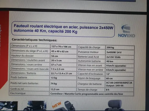 fauteuil roulant electrique en aciel /puissance 2 x450 