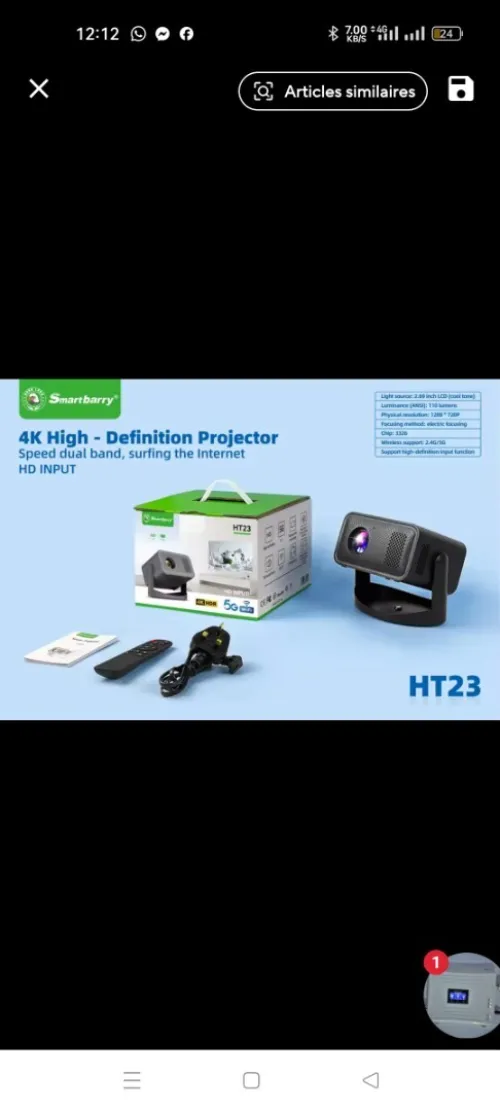Mini Datashow projecteur 4K 650 ANSI Android 11  WiFi 6 bleutooth Autofocus ضمان 06 أشهر