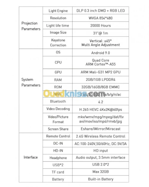 Data show projecteur 4K WIFI Bluetooth Datashow Android 9
