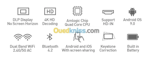 Data show projecteur 4K WIFI Bluetooth Datashow Android 9
