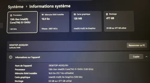 Dell Latitude 5440  Intel Core i5 13 génération RAM 16 gb 512 SDD  Écran tactile Empreinte