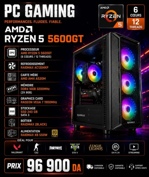 PC GAMING / RYZEN 5 5600GT - RAM 16GO DDR4 - SSD 240 GO
