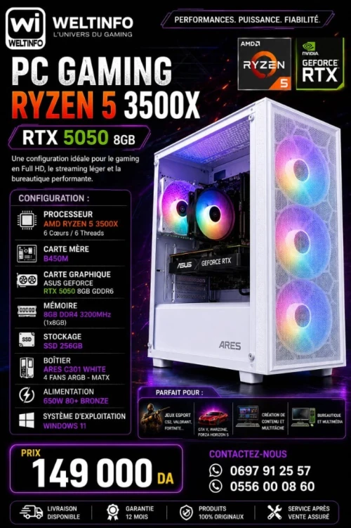 PC GAMING RYZEN 5 3500X   RAM 08GO  SSD 256GO  RTX 5050 8GB