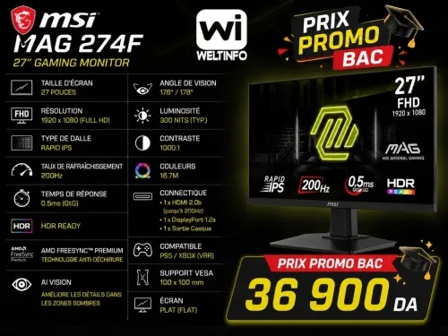 MSI MAG 274F 27 200HZ FHD RAPID IPS 0.5MS HDR READY TVD HDMI