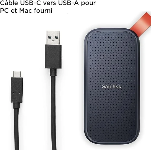 SSD EXTERNE PORTABLE TYPE-C SANDISK 2 TO  USB 3.2 VITESSE DE LECTURE  800MBS