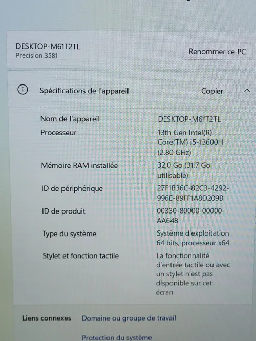 DELL PRECISION 3581 | CORE i5-13600H | NVIDIA RTX A1000 6GB | 1To NVMe SSD | 32GB RAM | WORKSTATION