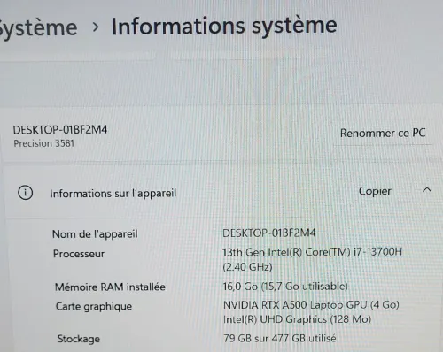 DELL PRECISION 3581 | CORE i7-13700H | NVIDIA RTX A500 4GB | 512 SSD | 16GB RAM | WORKSTATION