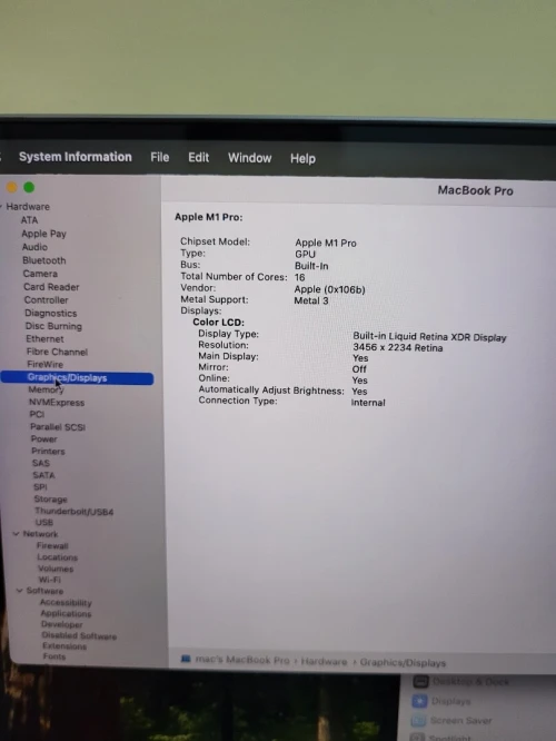 MacBook Pro M1 16 POUCES 2021 | Puce M1 Pro CPU 10 | GPU 16 | 16GB RAM | 512GB SSD | CYCLES 375